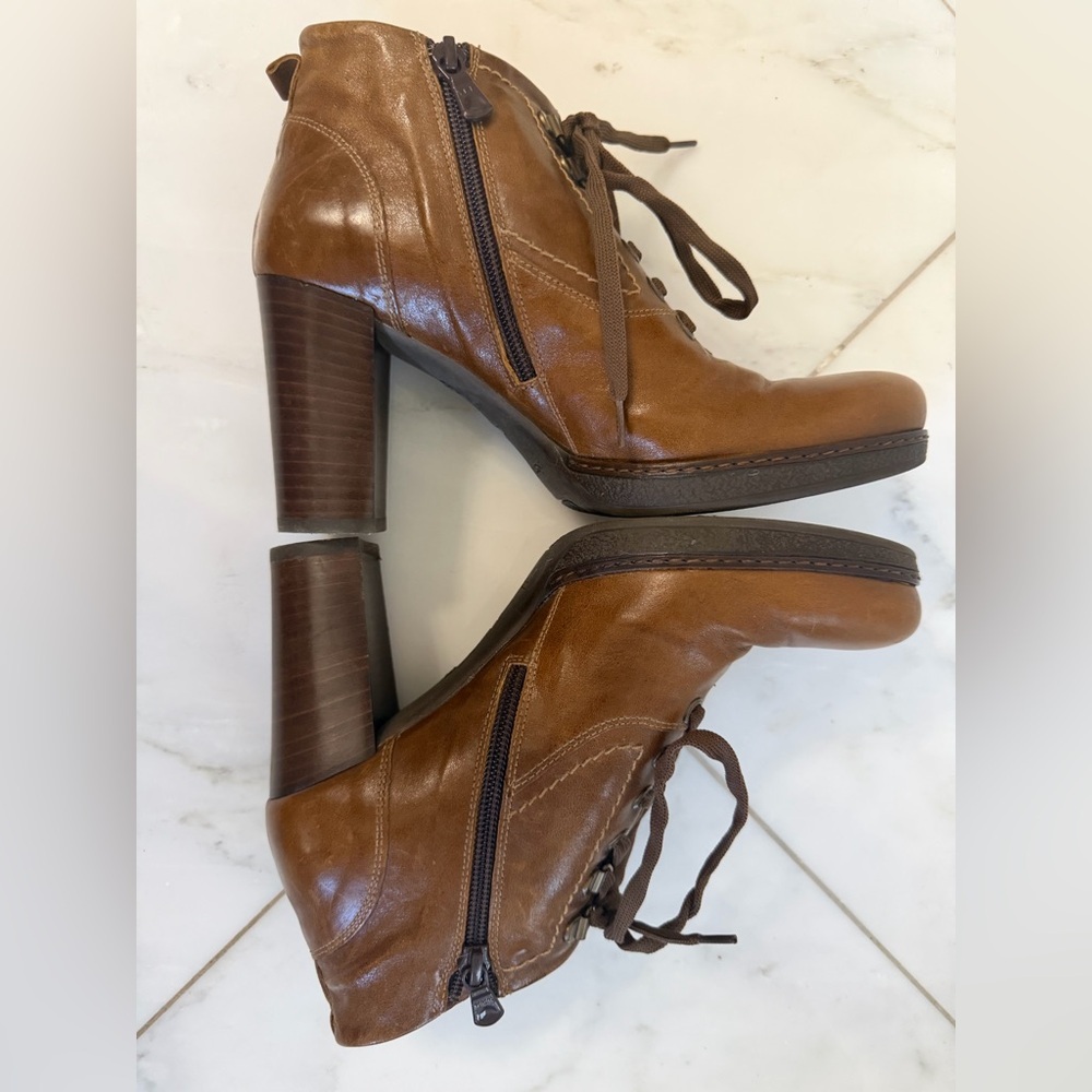 Nero Giardini Italian Leather Brown Chunky Heel Ankle Boot euro 38 US 7.5-8 EUC - Picture 5 of 12